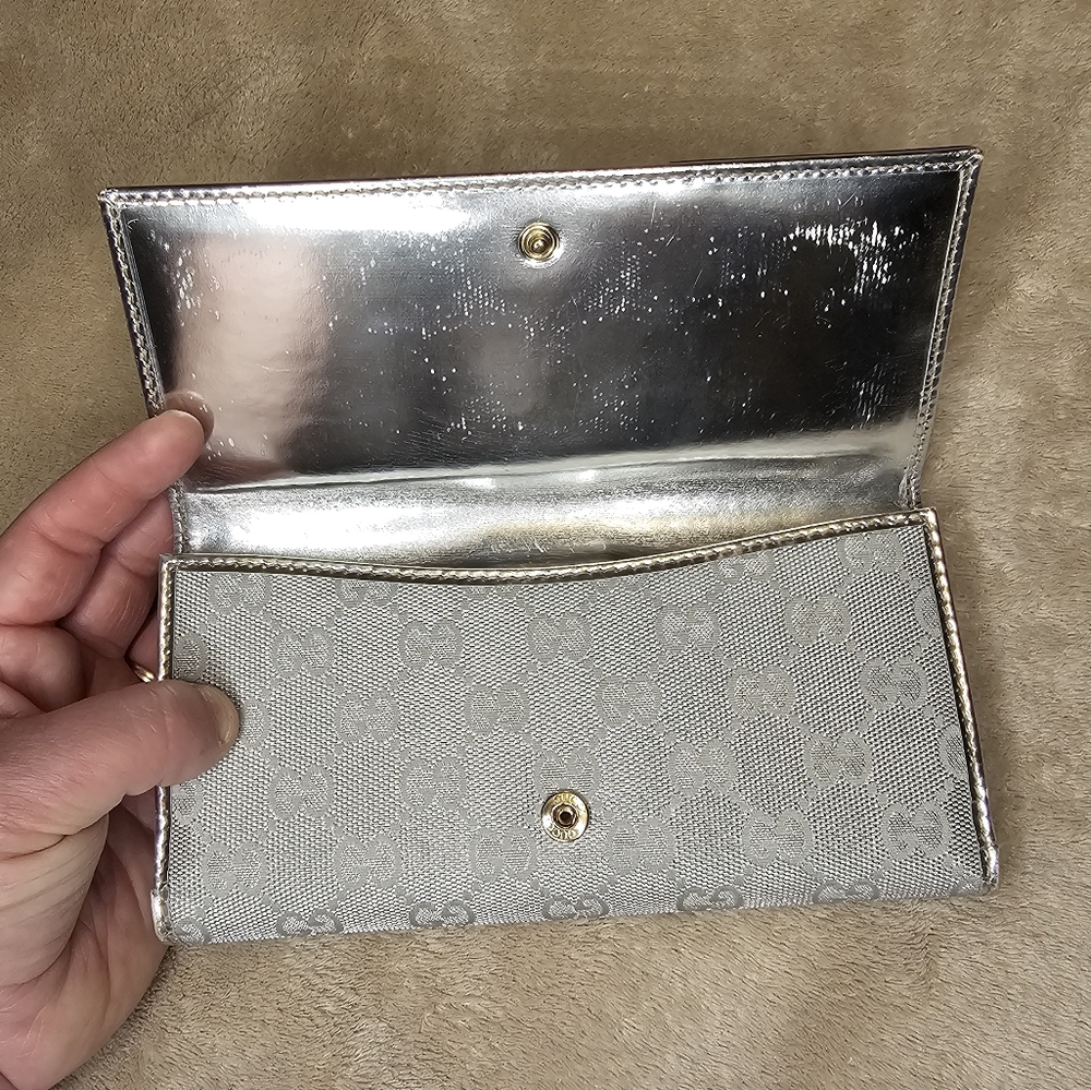 Gucci Rare Silver canvas Long Wallet with Box - Picture 9 of 16